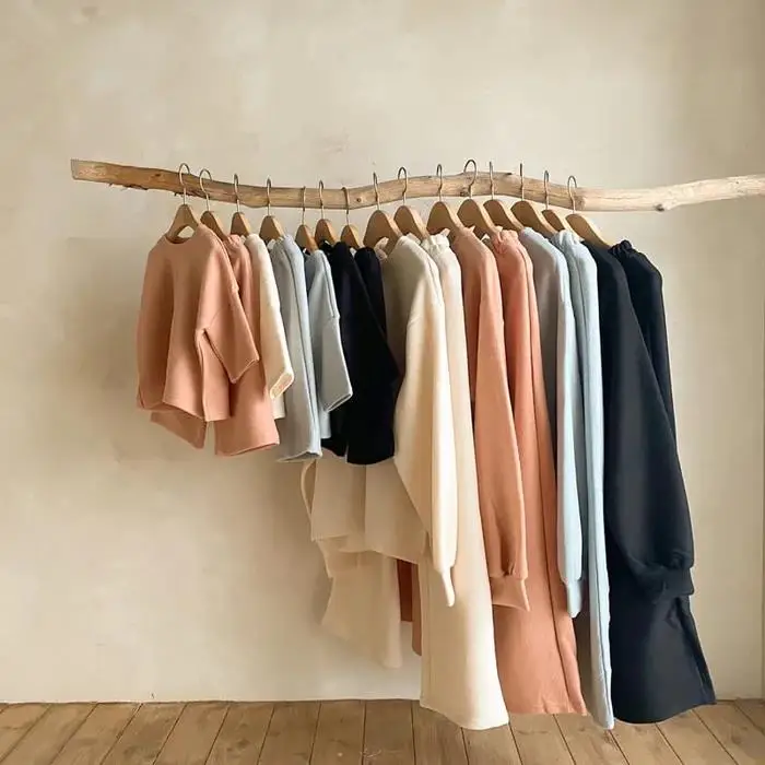 Custom Moomy and Me Clothing Sets Solid Soft French Terry Fabric Long Sleeves Loose Jogger Sets for Fall - Image 3