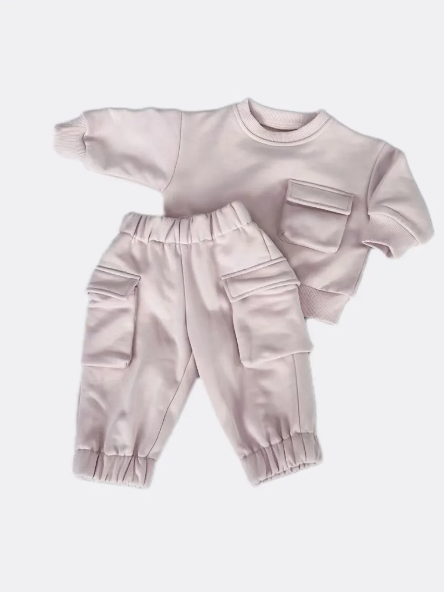 Basic Fall Winter Oversize Unisex Baby Toddler French Terry Tracksuit Pockets Sets 2 Pcs Jogger Sets Kids Clothes Set - Image 5