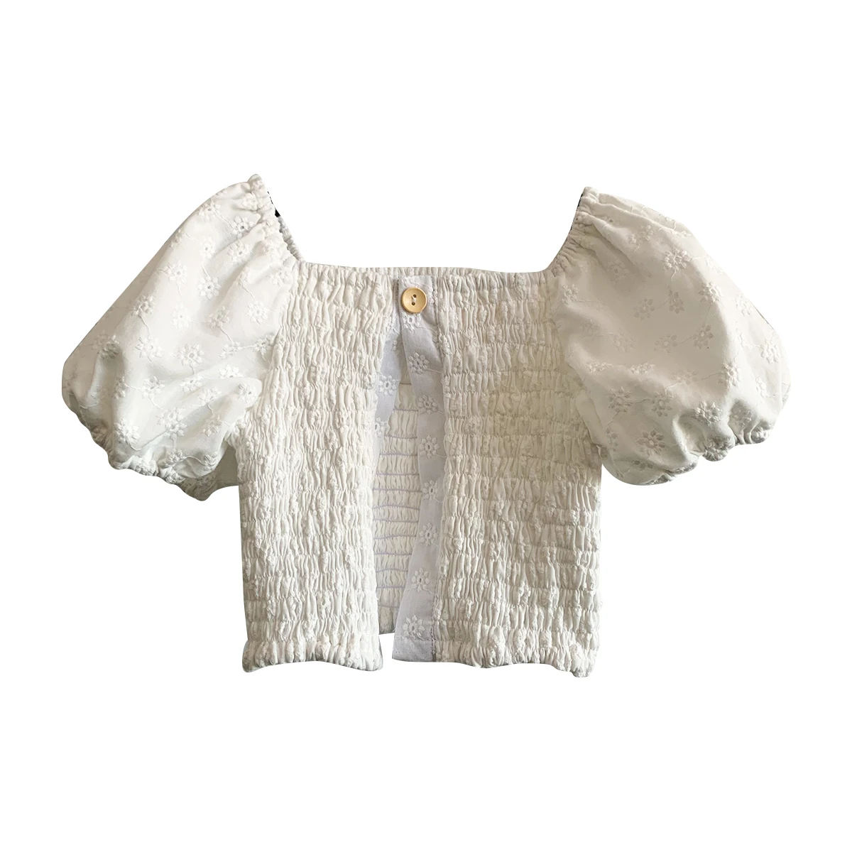 Wholesale 2024 Baby Girls Lace Bubble Sleeve Casual Square Neck Short Sleeve - Image 5