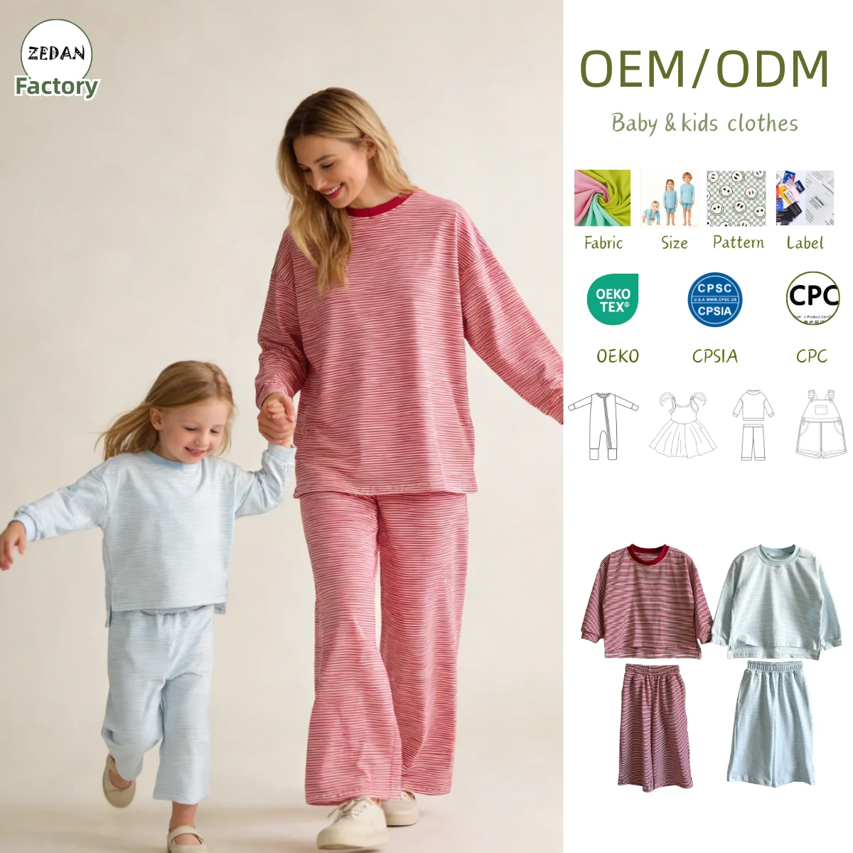 Custom Family Matching Set Parent-Child Matching Striped Knit Cotton Set Long Sleeve Top & Wide Leg Pants Family Outfit