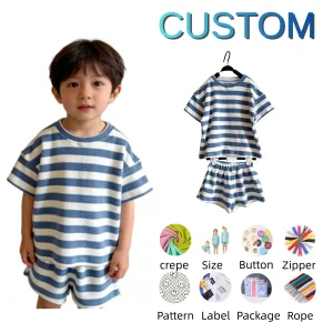 Cozy Soft 2-Piece Towel Cloth Children's Set Stripe Loose Children's Suit Shirt & Shorts Set for Baby Boys Summer Baby Clothing