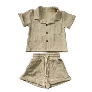 Newly Designed  Summer Muslin Toddler Soft Set Casual Style Two Pieces Baby Girls and Boys Clothing