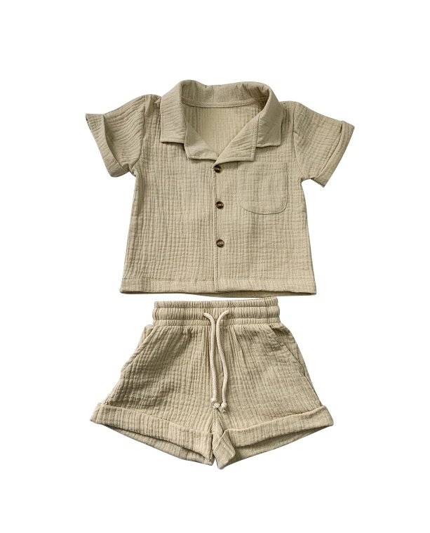 Newly Designed Summer Muslin Toddler Soft Set Casual Style Two Pieces Baby Girls and Boys Clothing