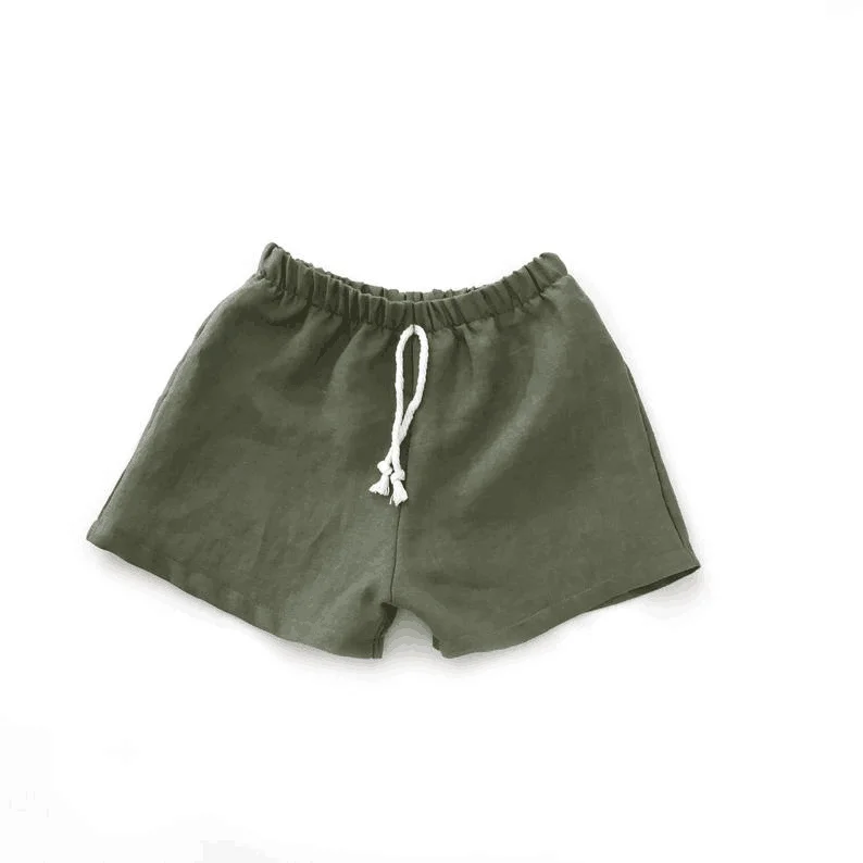 INS Summer Linen Solid Color Boys Bummies with Drawstring Causal Hip Hop Baggy Casual Harem Shorts - Image 2