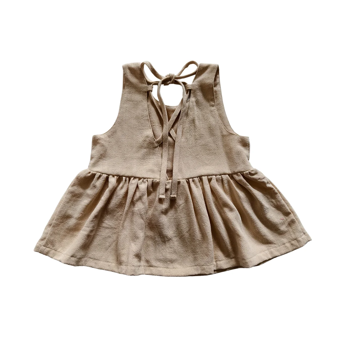 Hot Sale Elegant Girls' Custom Solid Pattern Sleeveless Top Fashionable Cotton/Linen Baby Dresses - Image 4