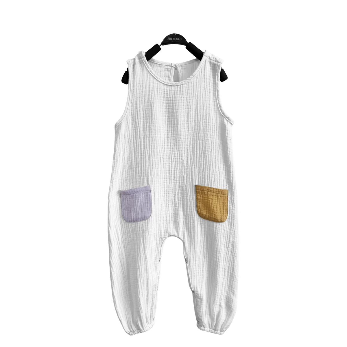 Toddler Girls Boys Summer Sleeveless Color Block Bodysuit Unisex Baby Muslin Jumpsuit with Button Muslin Romper - Image 3