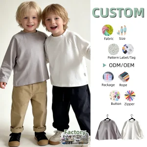 Children's Hoodie Spring and Autumn Kid's Top Round Neck Customized Knitted Cotton Long-sleeved Pullover with Shoulder Straps
