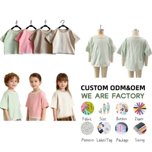 Basic Custom Color Block Baby Kids Short  Knitted Cotton Oversize Tee Casual Shirt Baby Clothing