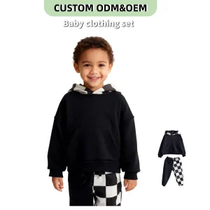 OEM Kids Clothes Set Toddler Baby Boy Clothes Solid Color 100% Cotton Sweatsuit Long Sleeve Fall Outfits 2Pcs Winter Pant Sets