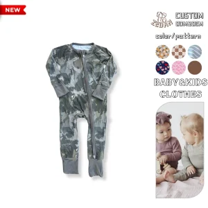 Baby Boys Girls Camouflage Pattern Bamboo Pajamas Zippered Romper Newborn One-piece Bodysuit Baby Toddler Clothing