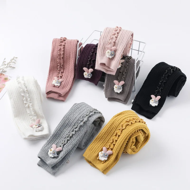 Autumn Warm Candy Colors Cute Rabbit Colorful Baby Legging Comfortable Knitting Trouser Pants for Kids - Image 3