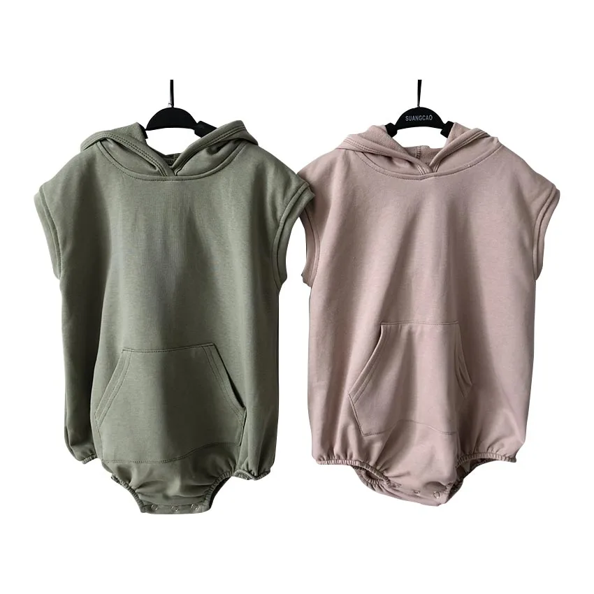 Cozy Summer Kids Bamboo Hooded tank Sleeveless Curve Hem Baby Kangaroo Pocket Shirt - Image 6