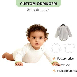 OEM Colored Dot Rib Cotton Long Sleeves Romper Soft Breathable Toddler Playsuit for Baby