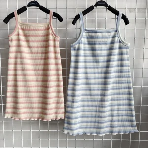 OEM Wholesale Summer Kids Girls Sleeveless Ribbed Cotton Dress Striped Casual Breathable Dress Toddler Cute Clothes