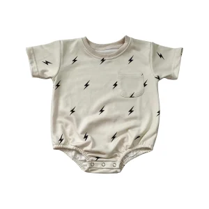 Custom Infant Baby Newborn lightning Bolt Romper French Terry Sweatshirt Short Sleeve Bubble Romper