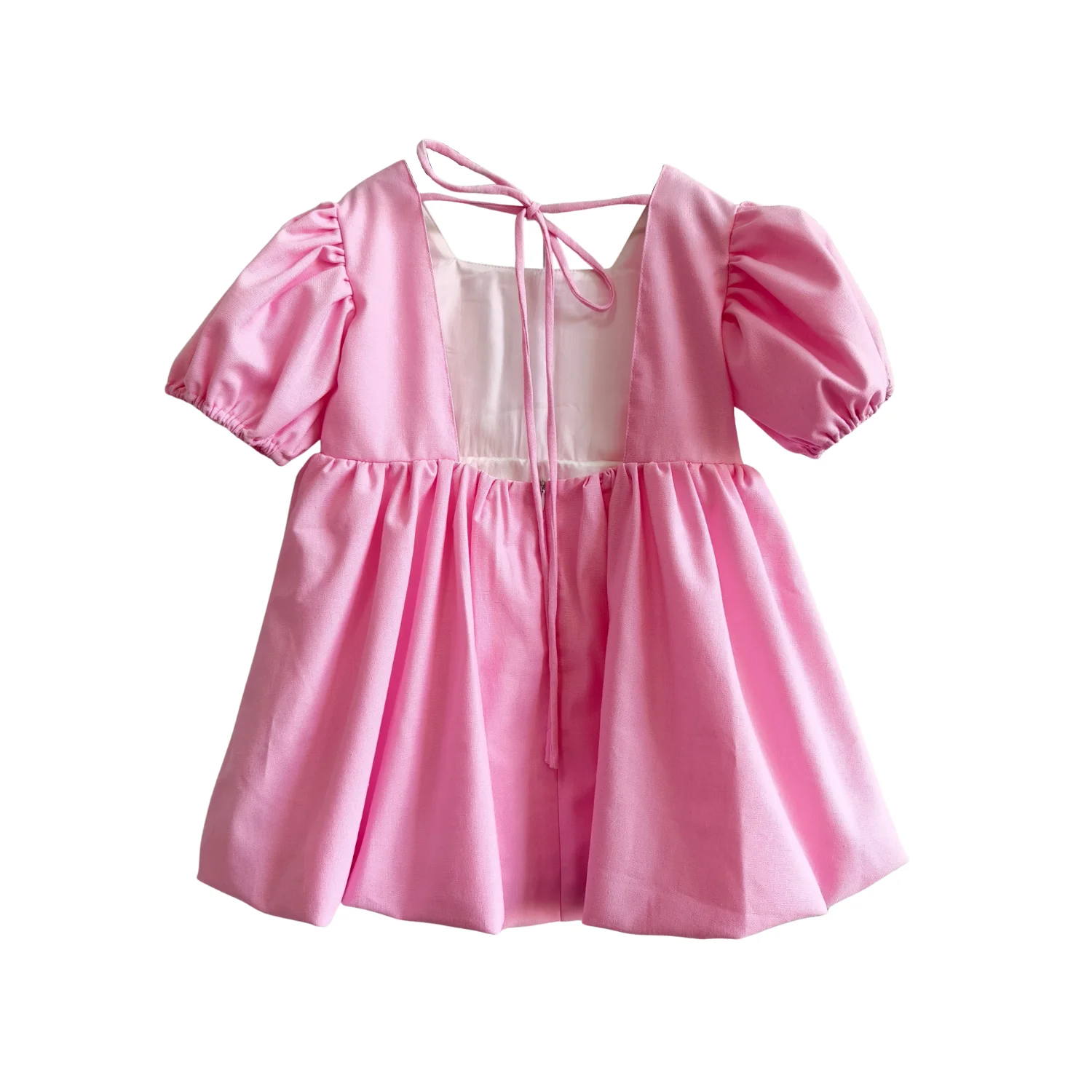 OEM Custom Baby Clothing Toddler Girls Cotton Linen Dress Bubble Sleeve Baby Girl Back Tie Dress Kid Casual Sundress - Image 4