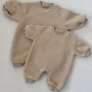 OEM Autumn Winter Baby Unisex Long Sleeve Sherpa Romper Soft Warm Button One-piece Jumpsuits