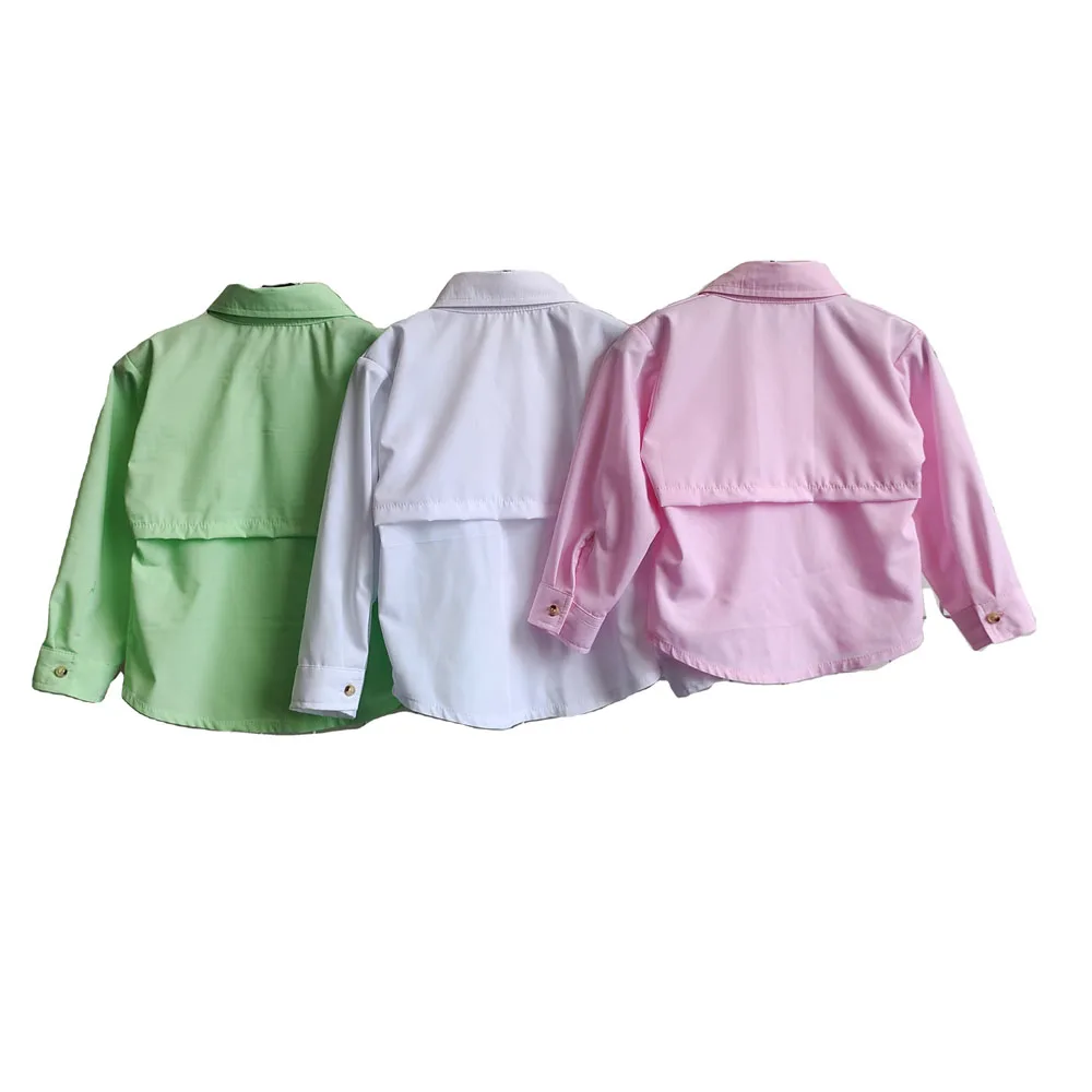 Double Pocket Front Button up Bamboo Fiber Polyester Shirt Casual Outerwear Shirt Loose Top for Children - Image 2