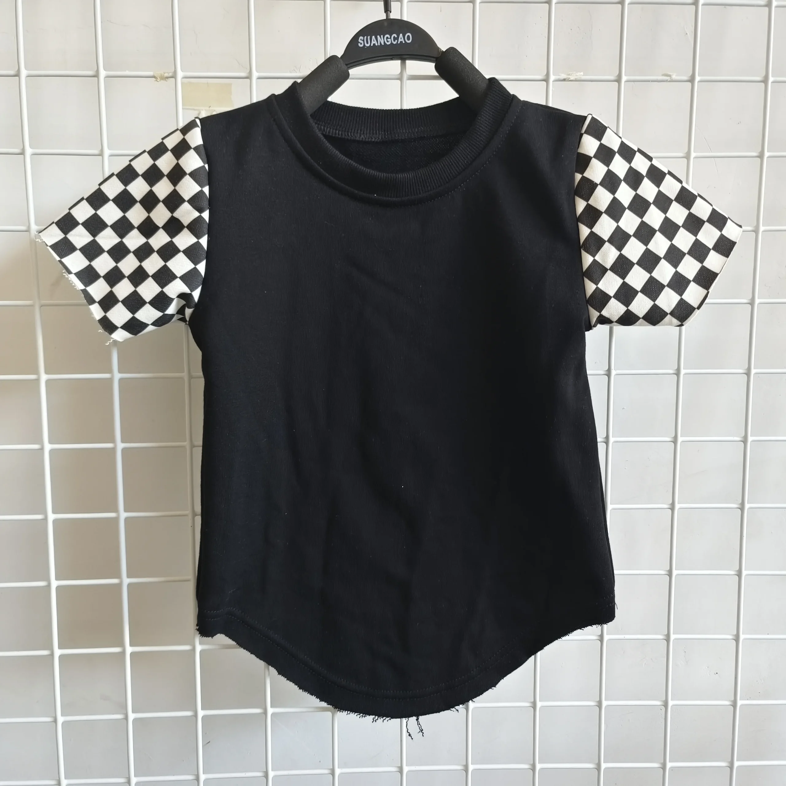 Custom Toddler Kid Baby Boys Clothes Summer Cotton Top Infant Checkerboard Sleeve T Shirt Fashion Tee - Image 4