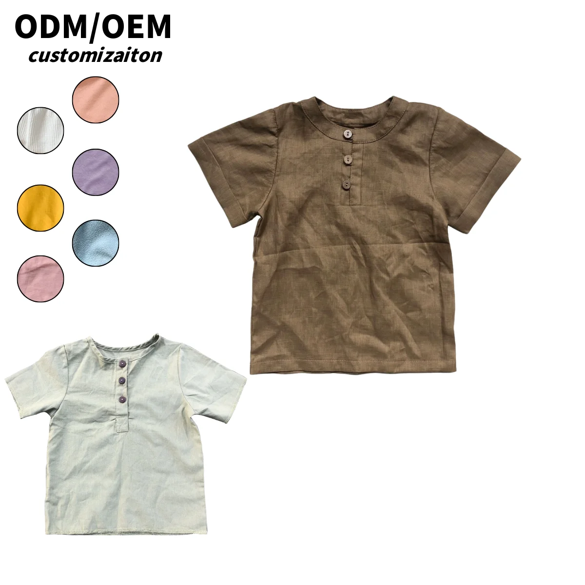 Advanced Simple Personality Bright Cotton and Linen T-Shirt for Kids New Short Design Smart Baby Clothing