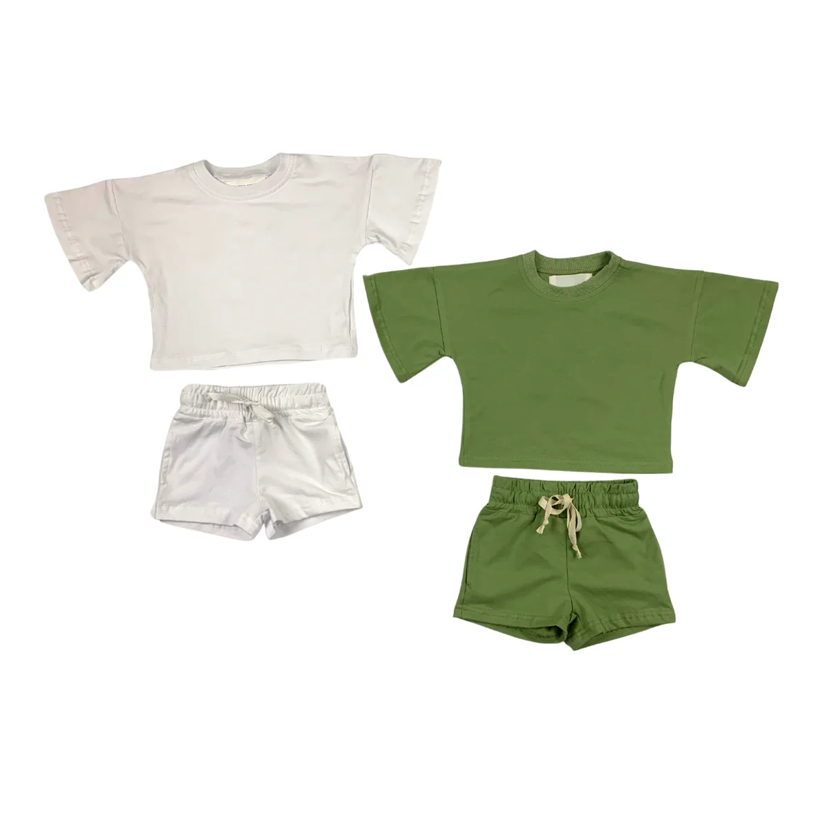 Summer Knitted Cotton Children Baby Flare Sleeve Solid Color T-shirt and Shorts 2pcs Set Toddler Oversized Casual Clothing Sets - Image 2