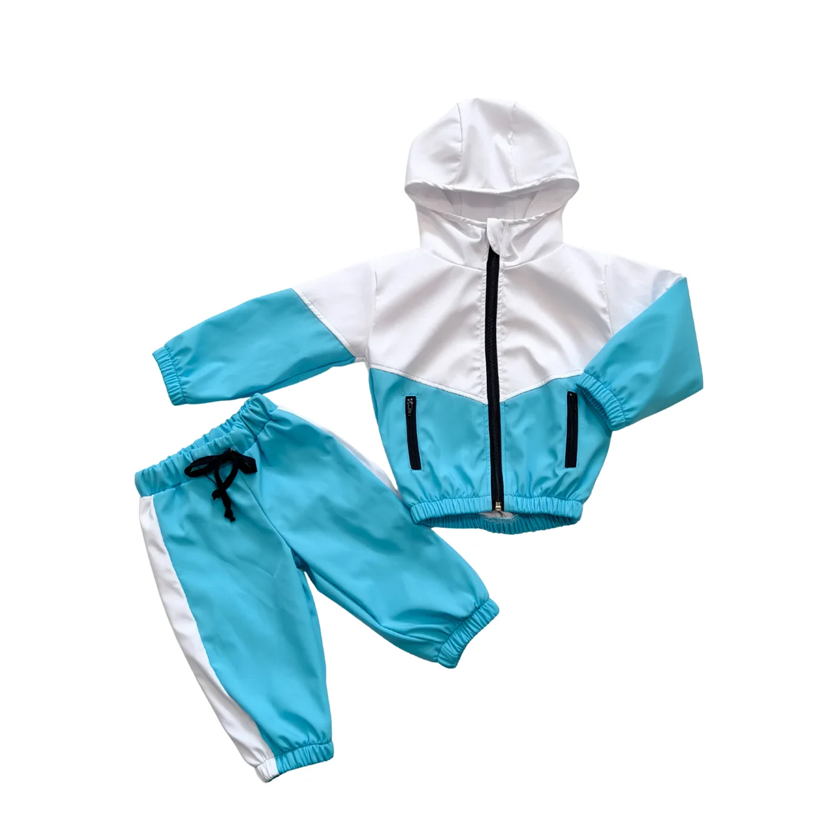 Casual Outdoor Children's Two-Piece Outfit Spring Long Sleeve Pullover Pants Water-Proof Rayon Lining Color Block Design - Image 2