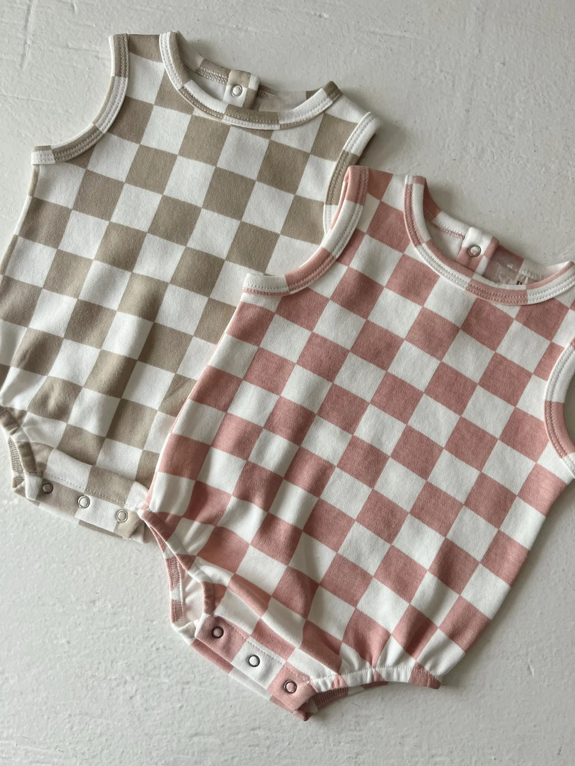 Baby Sleeveless Checkered Romper Custom Print Knitted Cotton Pattern Onesie Toddler Checked Playsuit - Image 4