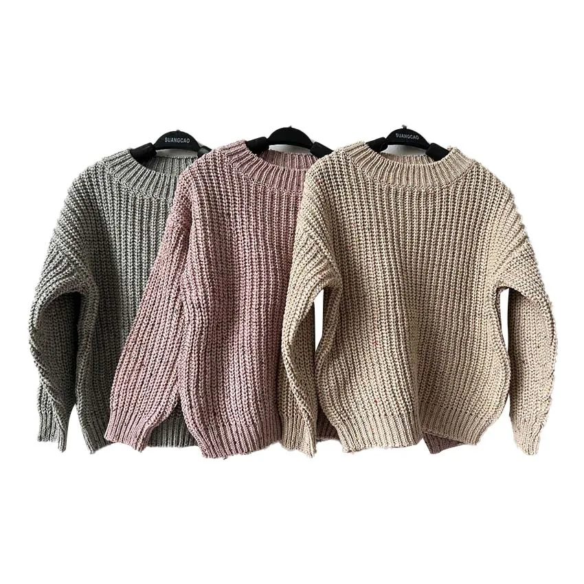 Speckled Custom Toddler Baby Long Sleeve Pullover Sweater Jumper and Pants 100% Cotton Knitwear Set - Image 3