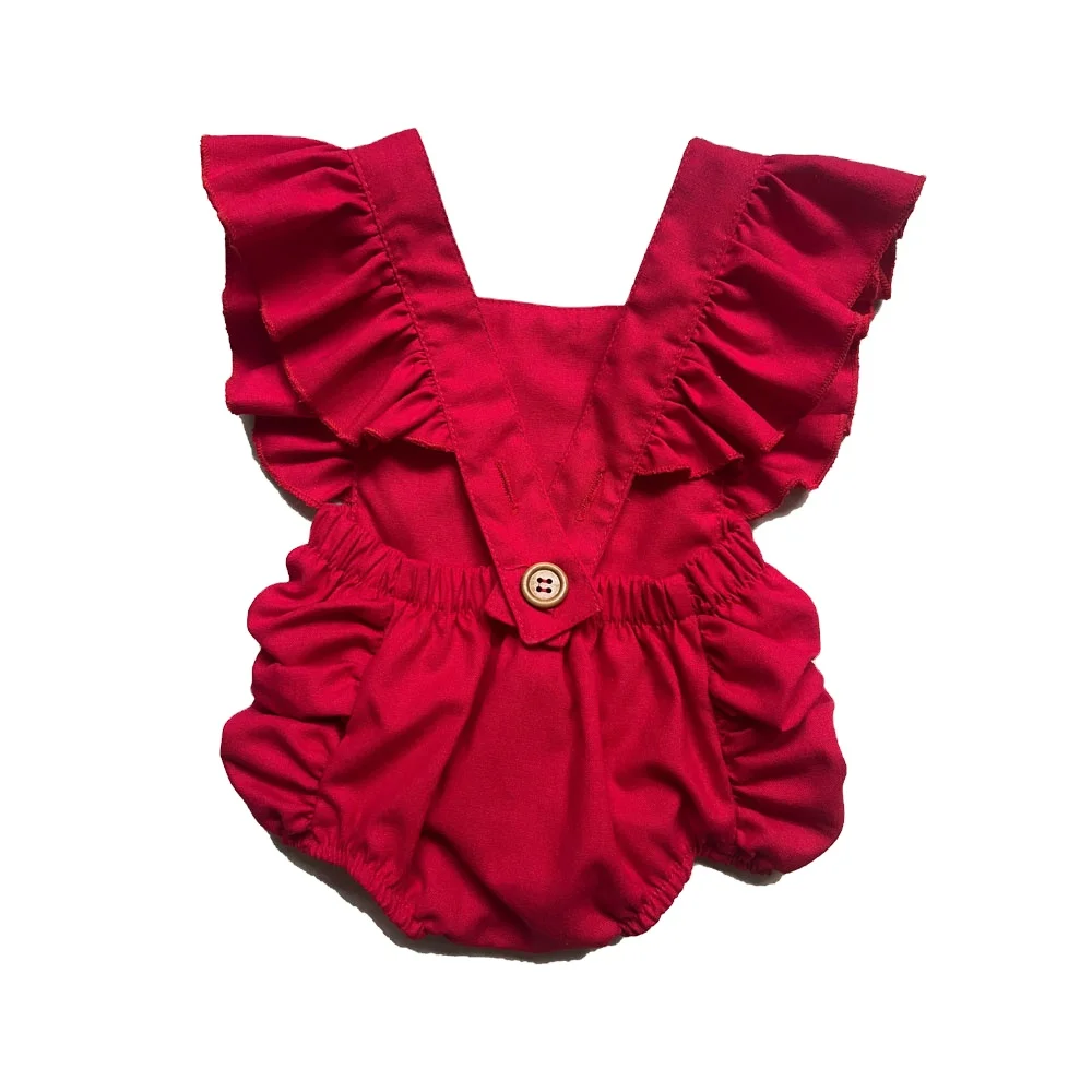 Red Jumpsuits Baby Girl One-piece Baby Cute Princess Baby Blank Rompers Organic Knit Cotton Romper