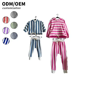 Summer Infant Casual Short Sleeve Lace-up Shorts with Knitted Stripe Outfits Baby Boys and Girls Clothing Sets