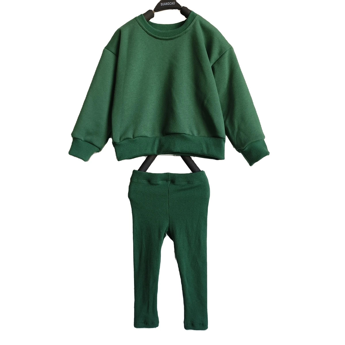Custom Quality Solid Casual Suit Crewneck Pullover Sweatershirt Matching Bike Pants Kids Fall Outfit Sets - Image 3