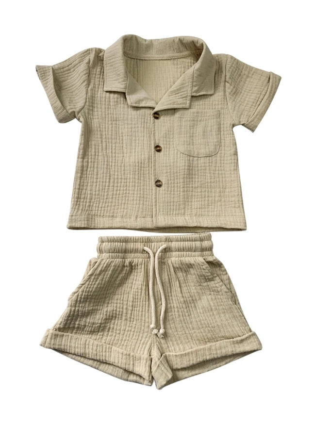 Newly Designed Summer Muslin Toddler Soft Set Casual Style Two Pieces Baby Girls and Boys Clothing - Image 3
