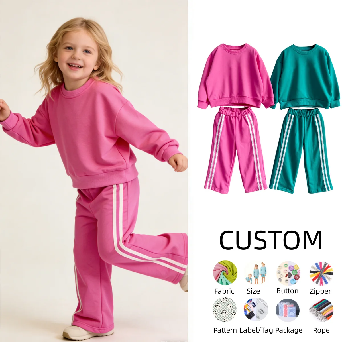 OEM Kids Clothes Set Toddler Baby Boy Girl Clothes Solid Tshirt Long Sleeve Top Pants 2PCS Summer Baby Outfit Set Sweatsuit