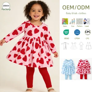 Wholesale Baby Girls Dress Long Sleeve Dress with Leggings Casual Wear Fashional Toddler Girls Dress Baby Clothes for 0-8T