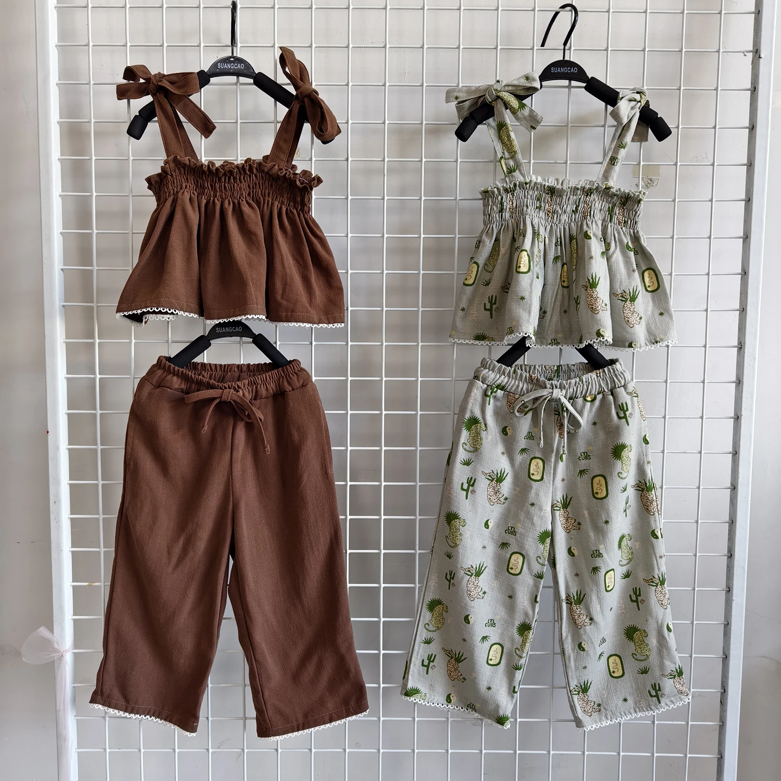 OEM Baby Girl Sets Clothes Toddler Girls Summer Clothes Solid Color Sleeveless Camisole Linen Short Set Baby Summer Outfits - Image 2