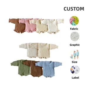100% Cotton Custom Design Knitted Ruffle Romper for Baby Casual Style Button Closure Age 0-6 Months Newborn Gift