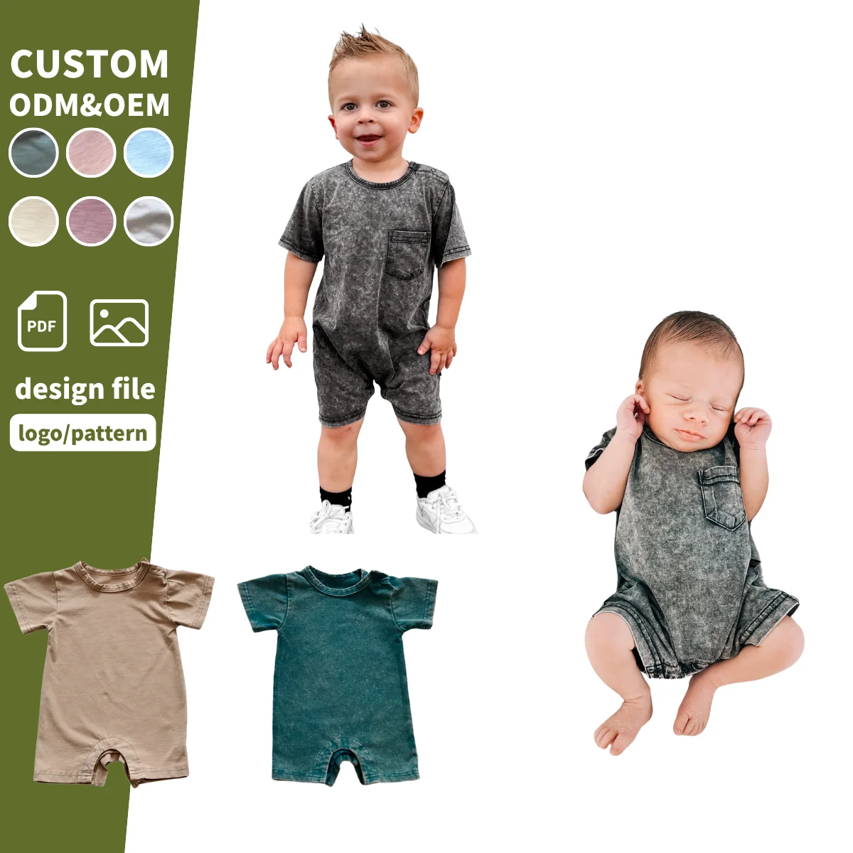 Trendy Baby Vintage Style Acid-Wash Onesie Custom Cotton Knit Toddler Shortie Romper