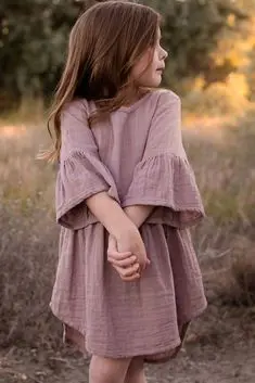 Summer Baby Girls Solid Color Muslin Dresses Short Sleeves Princess Casual Dress - Image 2