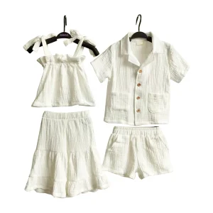 Custom Baby Boy and Girl Matching Muslin Outfits Summer Short Clothes Set
