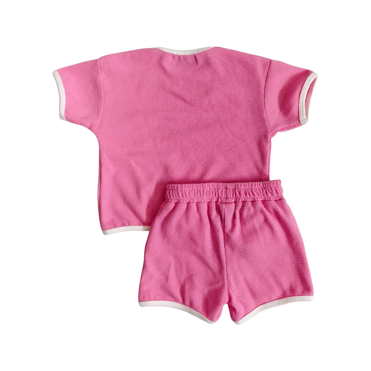 OEM Suit Set for Kids Summer Outfits Casual T Shirt and Shorts 2 Piece 100% Cotton Waffle Clothing Sets - Image 6