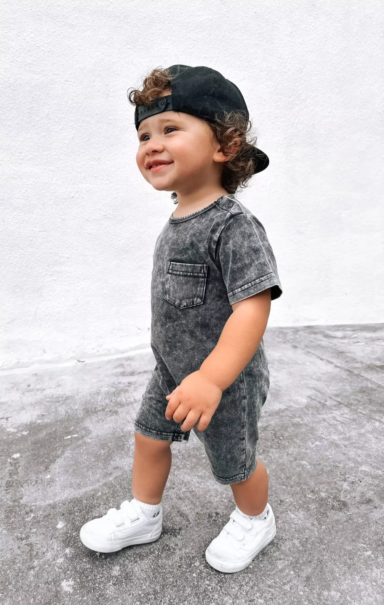 Trendy Baby Vintage Style Acid-Wash Onesie Custom Cotton Knit Toddler Shortie Romper - Image 4