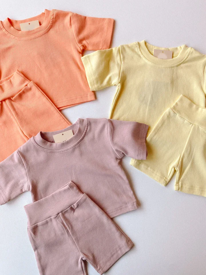 Custom Baby Clothes Sets Solid Color Short French Terry 2 Pcs Biker Play Outfit Bright Summer Sets - Image 3