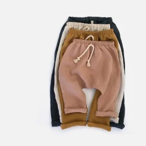 Baby Gender Neutral Linen Trouser Kids Summer Linen Solid Color Harem Pants