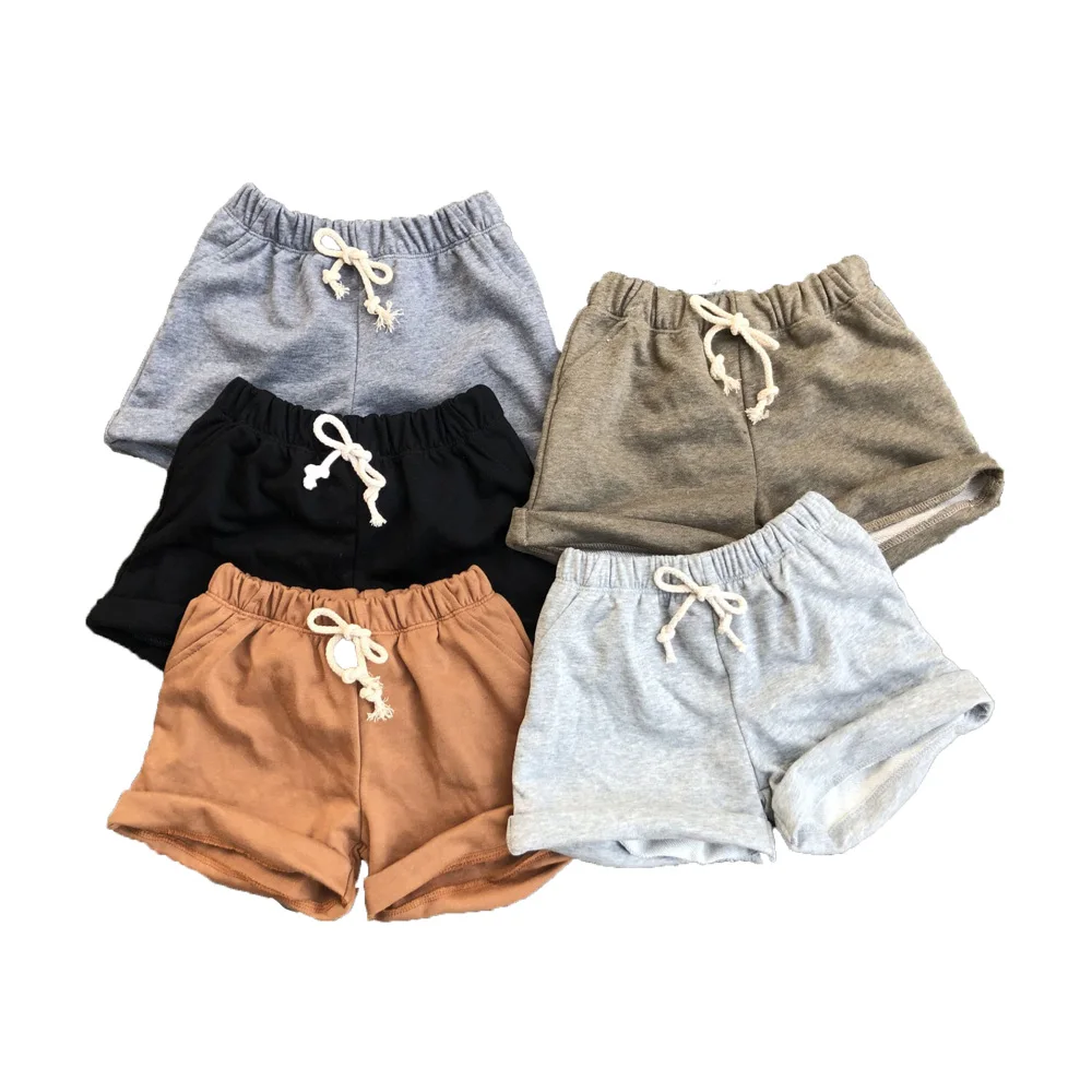 Baby Kid French Terry Slouch Shorts with Rolled Cuffed Legs Casual Elastic Waist Tie Shorts