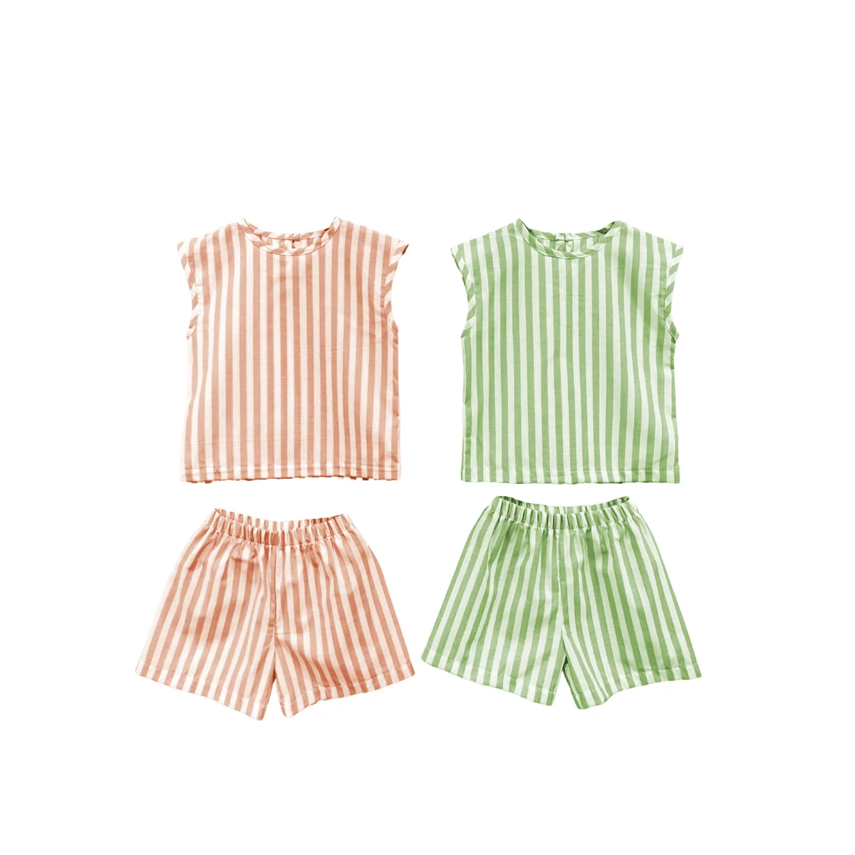 Summer Trendy Sporty Casual Set for Kids Yarn-Dyed Striped Cool and Breathable Fashionable Short for Baby Clothing - Image 2