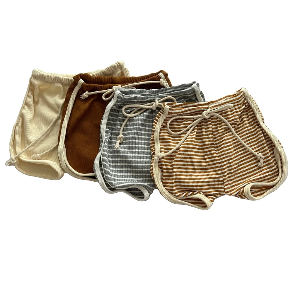Infant Toddler Baby Striped Ribbed Casual Shorts Boutique Drawstring Summer Boys Girls Bloomer Shorts - Image 3