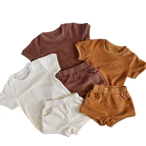 Wholesale Baby Clothing Sets Short Sleeve Terry Cloth Summer Unisex Baby Boy Girls Clothes Casual Outfit Sets