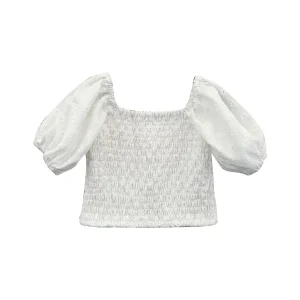 Wholesale 2024 Baby Girls Lace Bubble Sleeve Casual Square Neck Short Sleeve