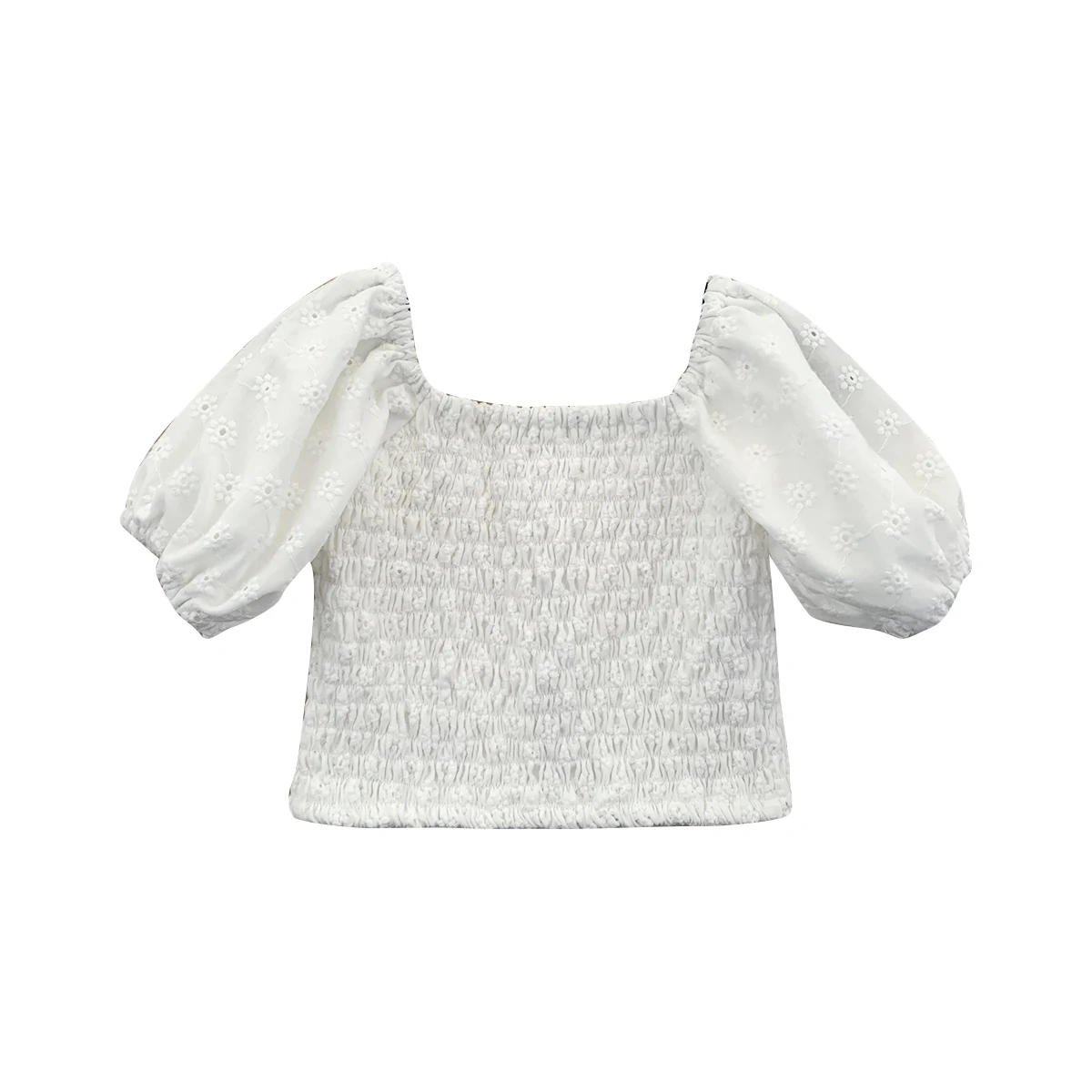 Wholesale 2024 Baby Girls Lace Bubble Sleeve Casual Square Neck Short Sleeve