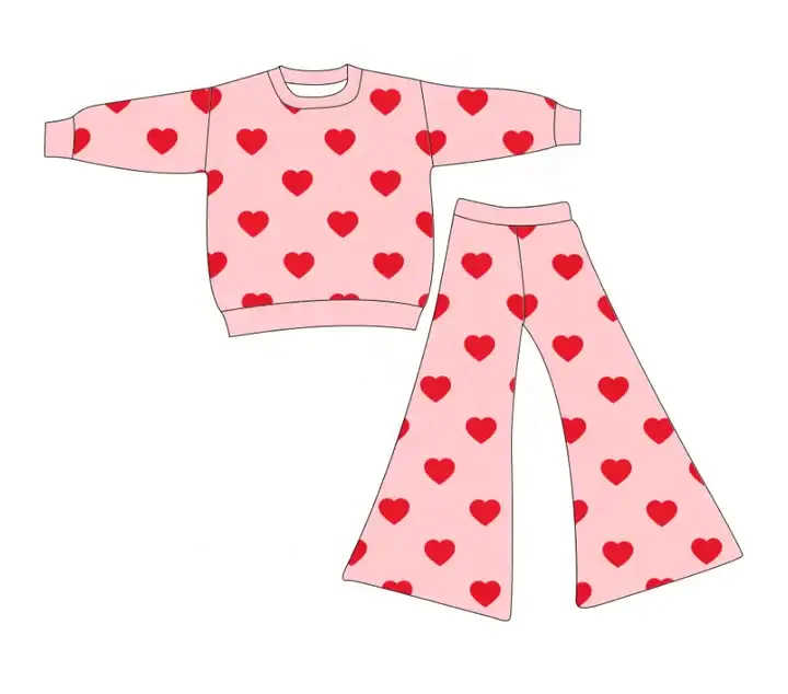 Custom Fluffy Soft Baby Girl Valentine'day Heart Bow Knit Sweater 2pcs Clothes Set - Image 2